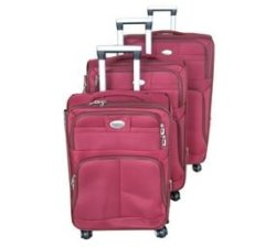 Cotton Fabric 3 Piece Travel Luggage Suitcase Set - Red