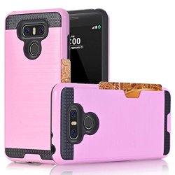For LG G6 Case HP95 Tm Luxury Shockproof Hard Siliconer Case Cover With Card Holder For LG G6 Pink