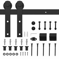 Ainfox Sturdy Sliding Barn Door Hardware Kit Aluminum Single Rail Black Super Smoothly And Quietly Includes Step-by-step Installation Instruction 6.6FT I Shape Hangers