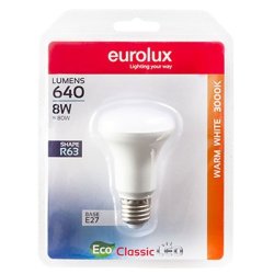 Eurolux R63 Reflector Complimentary E27 LED Globe 8W 3000K Blister Single