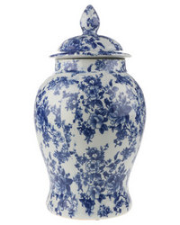 Gift Warehouse Rose Printed Porcelain Templar Jar & White Blue