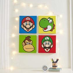 Nintendo Super Mario 4 Pack Square Canvas Wall Art Set 11"X11" Each