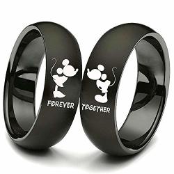 Xahh 2PC Matching Set His And Hers Couple Titanium Steel Rings Mickey Mouse Kiss Forever Together Promise Wedding Band Black Men Size 12