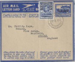 Basutuland 1954 3d Airletter Uprated With Kgvi 3d To England Fine