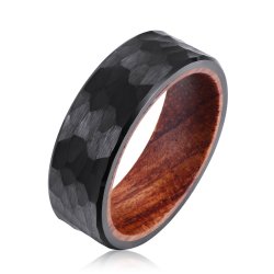 Men's Black Hammered Tungsten Rosewood Ring R-025 - 14