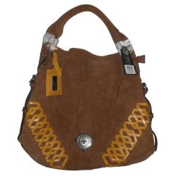 Ab Collezioni Queen Suede & Pu Leather Designer Hand Shoulder Bag - Tan