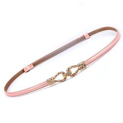 Woman Thin Belt Gold Buckle Waistband For Dresses Skirts Pink