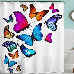 Butterfly Shower Curtain Set Fabric Colorful Spring Summer Butterfly Multi Color Butterflies Art Print Bath Curtain Polyester Waterproof Fabric Bathroom Accessories With Hooks 72X72