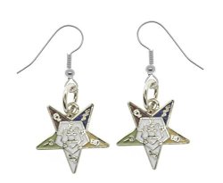 Oes Dangling Hook Earrings With Silver Tone Order Of The Eastern Star Symbolism - One Pair. Great O.e.s Gift.- One Pair. Great As An