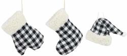 Happy Deals Buffalo Plaid Check Ornaments - Set Of 12 12 Pack Black White Hats Stockings Mittens
