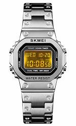 Mens Square Digital Sports Watch With Alarm Clock Stopwatch Silver