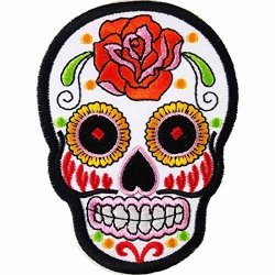 White Novelty Iron On Skull Candy Embroidered Patch Badge Motorcycle Biker With Free Gift