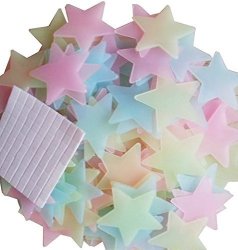 Yueton Pack Of 100 Luminous Stars Glow In The Dark Fluorescent Noctilucent Plastic Wall Stickers Decals For Home Ceiling Wall Decorate Baby Kids Gift