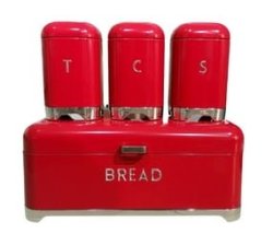 Continental Smeg Bread Bin With Silver Base & 3PCS Canisters - Shiny Red