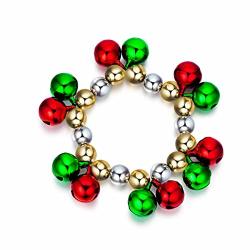 Rarelove Christmas Jingle Bells Strand Beaded Charm Bracelet 10MM Red Green Women Girls