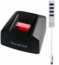 Secugen Hamster Pro 20 USB Fingerprint Reader For Biometry Security - Compatible With Windows Hello Bundle With Blucoil MINI USB Type-c Hub With 4 USB Ports
