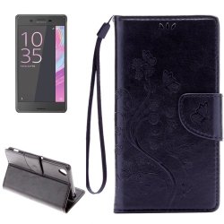 For Sony Xperia Xa Butterflies Embossing Horizontal Flip Leather Case With Holder & Card Slots & Wallet & Lanyard Black