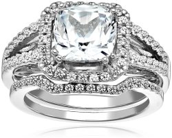 Sterling Silver Gemstone Split Shank Engagement Ring Set