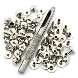 Lq Industrial 36SETS Silver Chicago Screw 4X6MM Round Slotted Head Aluminium Alloy Binding Screws Rivet Book Binding Diy Leather Craft Assembly Bolt Length Of