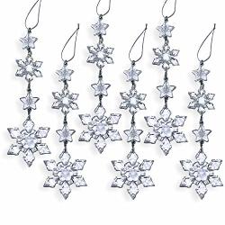 Banberry Designs Snowflake Christmas Ornaments - Set Of 6 Clear Acrylic Snowflake Strands - Snowflake Drop Ornaments