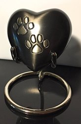 Small Double Paw Print Heart Shaped 3" Pet Keepsake Urn With Stand