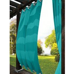 Twopages Outdoor Curtain Antique Bronze Grommet Eyelet Both Top And Bottom Turquoise 100" W X 96" L For Front Porch Pergola Cabana Covered Patio Gazebo