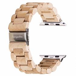 Sangaimei Wooden Watch Band Compatible For Apple Watch Series 5 4 3 2 1&SPORT EDITION Samsung Gear S3 Classic frontier Bracelet Stainless Steel Metal Link Bracelet Classic Wristband Samplewood