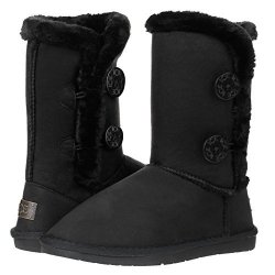 Women's Twin Button Fully Fur Lined Waterproof Winter Snow Classic Boots 8 Black