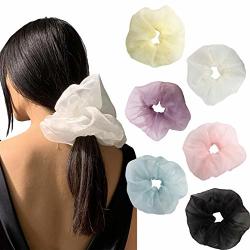 Organza Over Sized Hair Scrunchies - 6PCS Elastic Hair Scrunchies Bobble Hair Ties Colorful Hairbands For Women Ponytail Holder Organza-solid Color