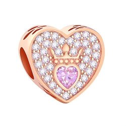 Glamulet Art - Crystal Crown Heart Charm -- 925 Sterling Silver