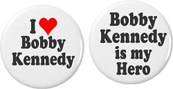 Set 2 I Love Bobby Kennedy Is My Hero 1.25 Pinback Buttons Pins Robert Rfk