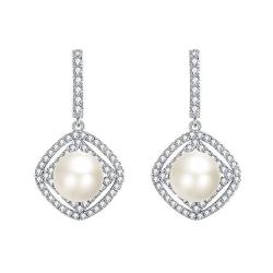 Ever Faith Women's 925 Sterling Silver Cz 6MM Freshwater Cultured Pearl Elegant Dangle Earrings Clear