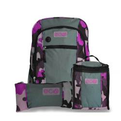Eco Earth 3PC School Backpack Set Lilac Camo