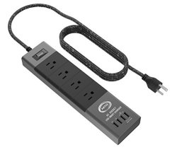 POWER Strip Surge Protector By Artix Nrg C500 Aluminum With Scratch-proof Rubber Protective Outlets 4 Outlets And 4 USB Ports Ismart Technology Charging Station - Black & Gray