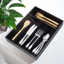 Silverware Utensil Tray Wooden Cutlery Drawer Dividers 5 Compartments Flatware Organizer Storage Holder Black Color Bamboo Flatware Organizer Good For Kitchen Office Supplies Cosmetics