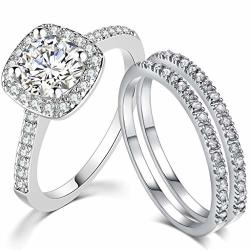 Sdt Jewelry Three-in-one Bridal Wedding Engagement Anniversary Statement Eternity Ring Set Silver 7