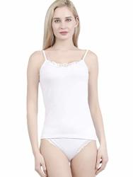 Women?s Tank Top Camisoles With Premium Cotton Italian Designed - Trimmed With Flower Lace On Neckline F929-WHITE XL