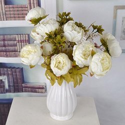 8 Heads Springs Flowers Artificial Silk Peony Bouquets Wedding Christmas Home Decoration Pack Of 1 White