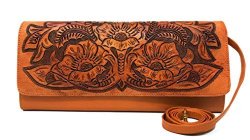FLORENCE Vintage Floral Artisan Leather Handmade Clutch Convertible Crossbody Designer Gift For Women Natural