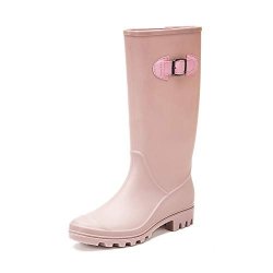 DKSUKO Rain Boots For Women Waterproof Elastic Wellington Boots 7 B M Us Pink A