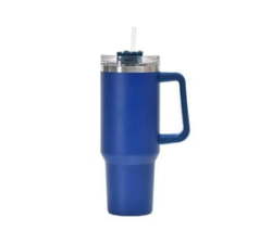 Double Wall Travel Mug Stainless Steel Vacuum Flask With Straw Hot cold 1.2L Tumbler With Handle Straw Lid- Blue