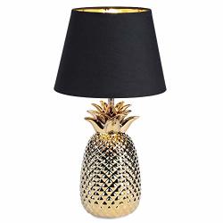CO-Z Gold Desk Lamp With Ceramic Pineapple Base 16 Inches Accent Lamp Bedside Lamp With Black Fabric Shade Modern Table Lamp For Living Room