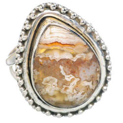 Crazy Lace Agate 925 Sterling Silver Ring Size O