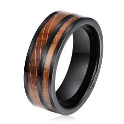 Men's Whisky Wood Black Tungsten Ring WR-219 - 10