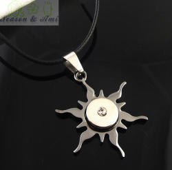 Burning Sun Pendant Leather Chain Necklace For Men