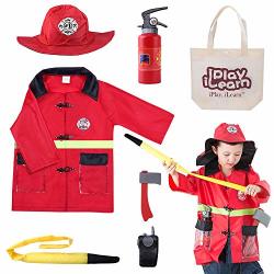 IPlay ILearn Kids Fire Chief Costume Halloween Fireman Dress Up Set Fire Fighter Outfit Pretend Role Play Firefighter Gifts For 3 4 5 6 Year Old Toddler
