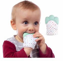 Cheeky Angels Baby Teething Mittens Light Green Pain Relief Glove With Silicone - Toy Set For Boys And Girls - Necklace Bibs Ring & Bracelet Alternative