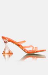 Ladies Perspex Heel Sandals - Orange - Orange UK 6