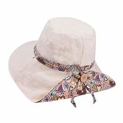 Baohoke Women's Summer Cloth Cap Solid Color Fisherman Hat Basin Cap Folding Outdoor Sunscreen Big Edge Sun Hat Beige