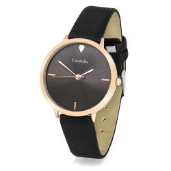 Ladies Classic Rose Gold Watch With Black Strap